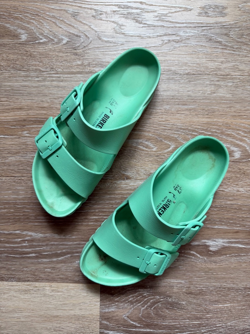 Mint Green Birkenstock Arizona Women's Slide Sandals with Buckle Straps